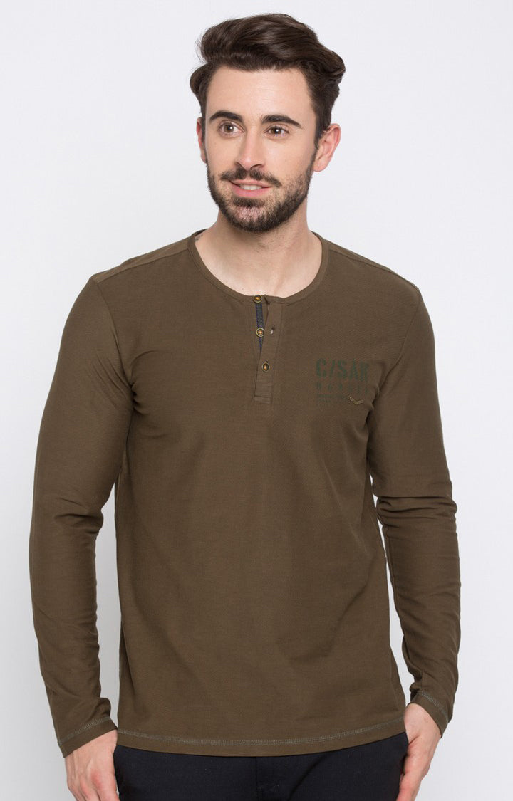 Spykar Brown Solid Slim Fit Men T-Shirts