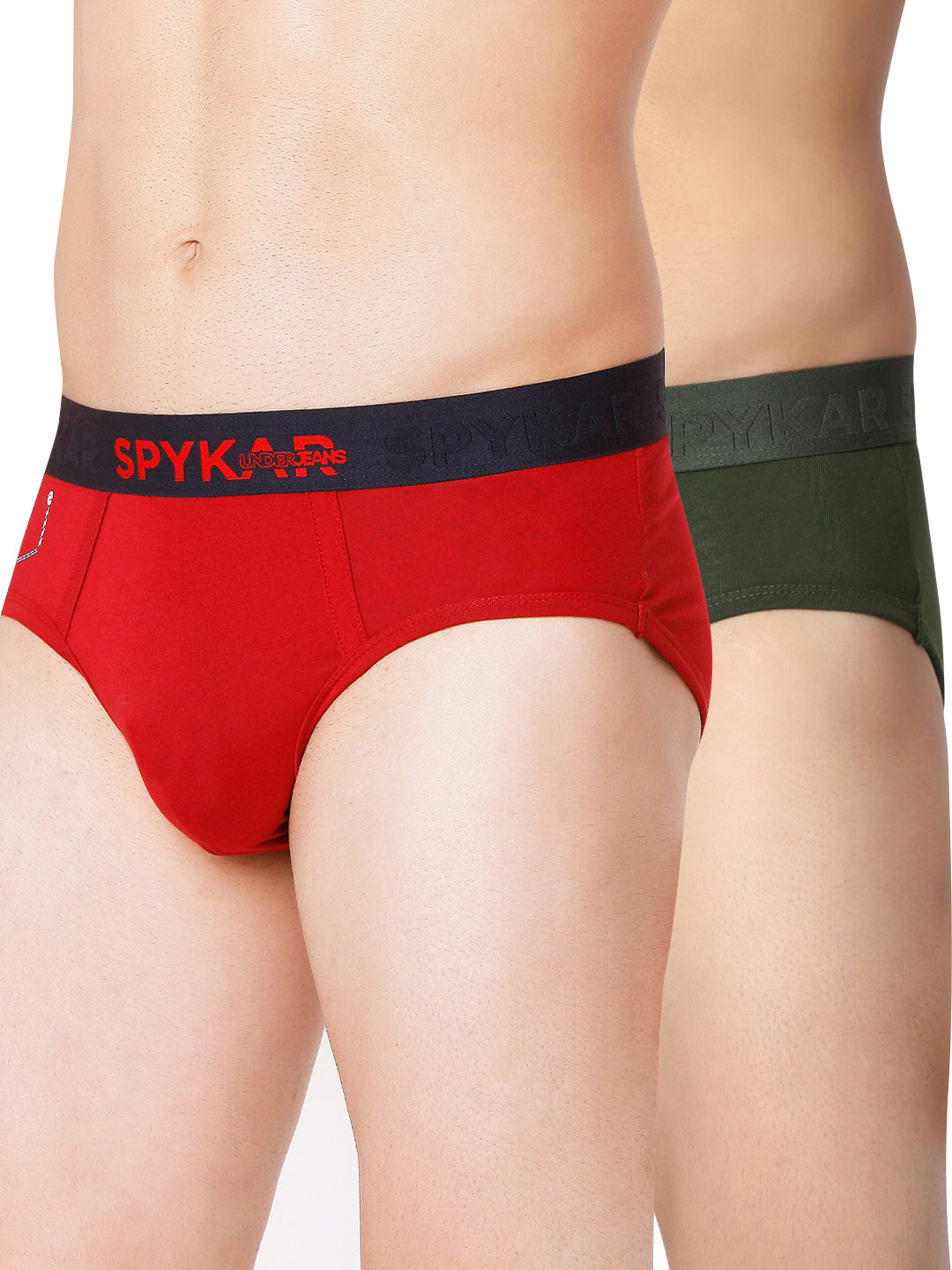 Men Premium Maroon & Olive Cotton Blend Brief (Pack Of 2)- Underjeans By Spykar