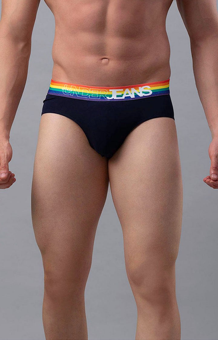 Navy Cotton Brief For Men Premium- Underjeans By Spykar