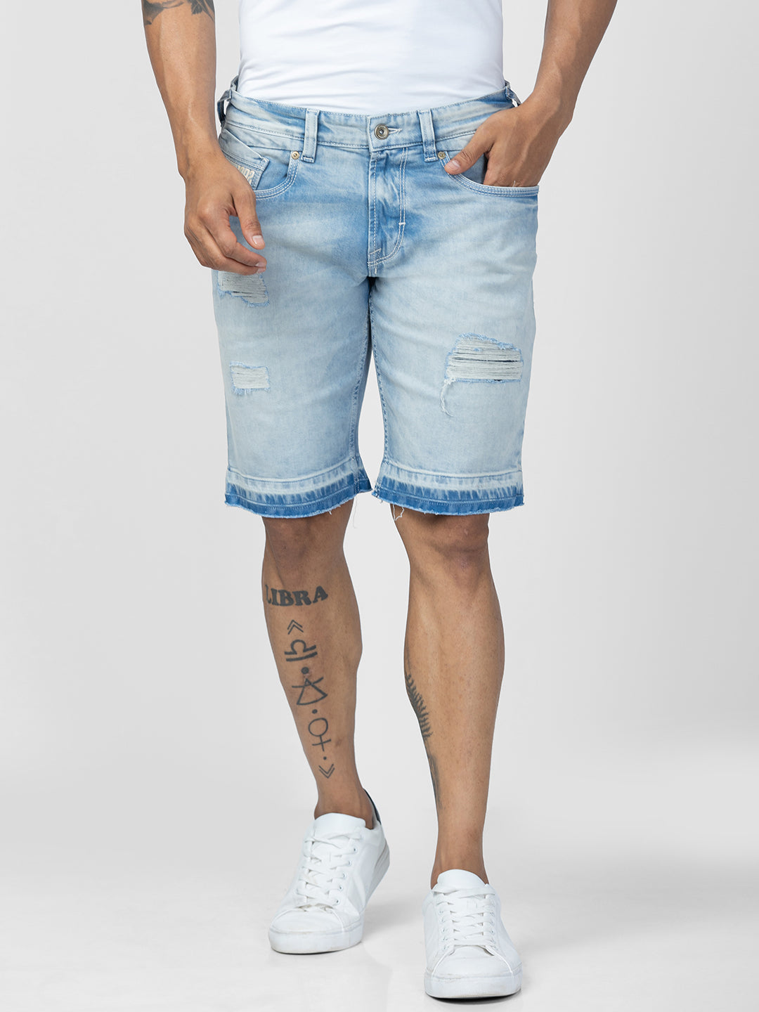 Spykar Men Light Blue Cotton Regular Fit Denim Shorts