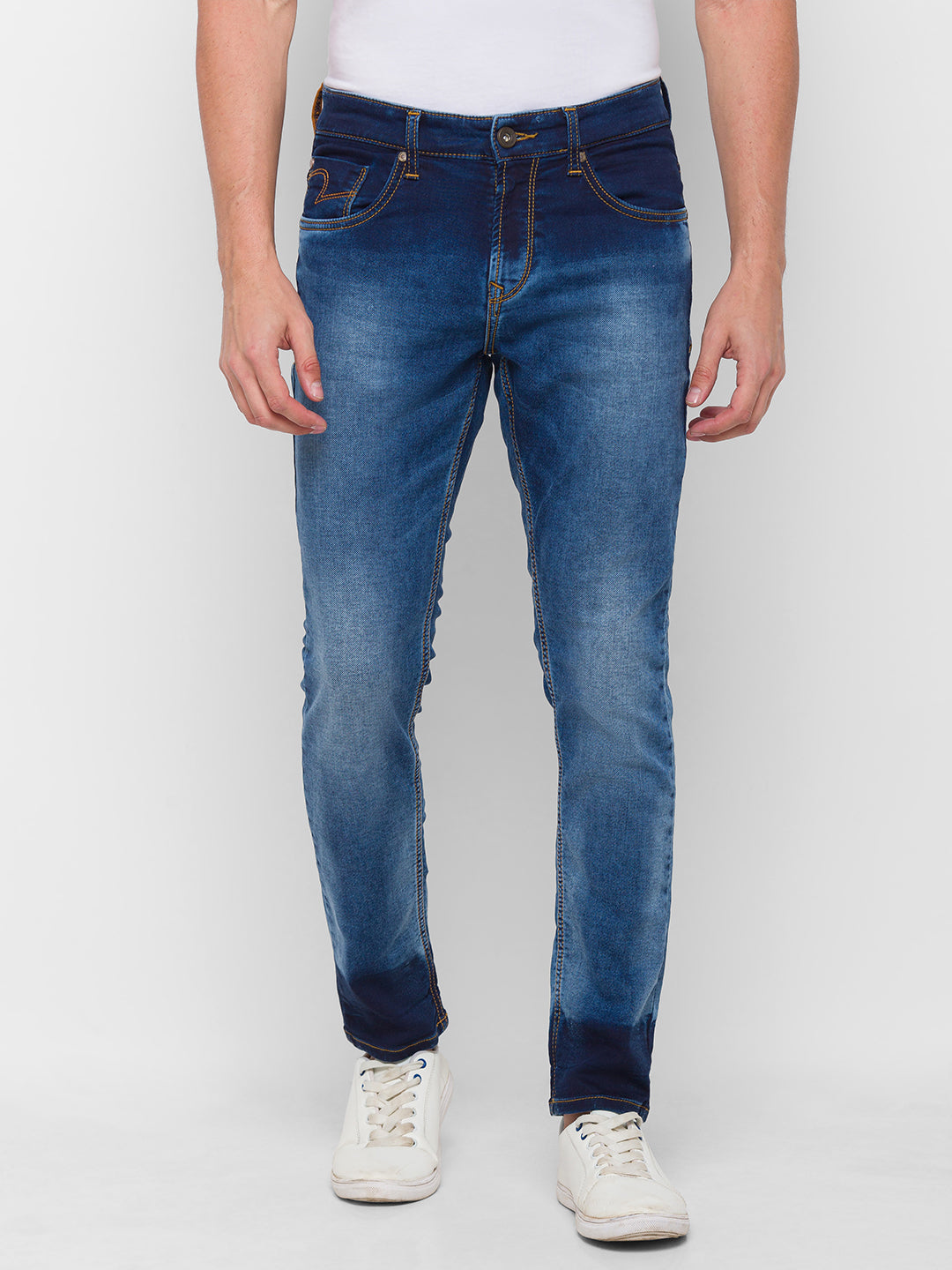 Spykar Men Blue Cotton Slim Fit Narrow Length Jeans (Ynr)