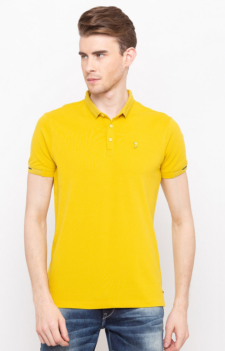 Spykar Mustard Solid Slim Fit Polo T-Shirt