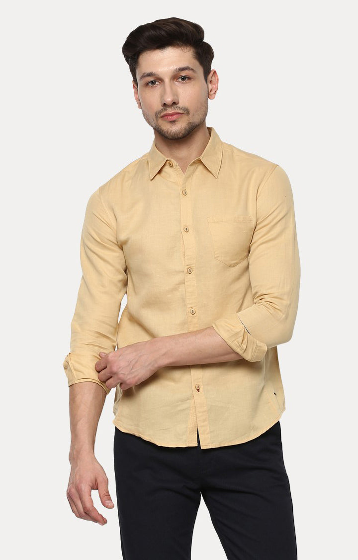 Spykar Men'S Beige Cotton Solid Casual Shirts