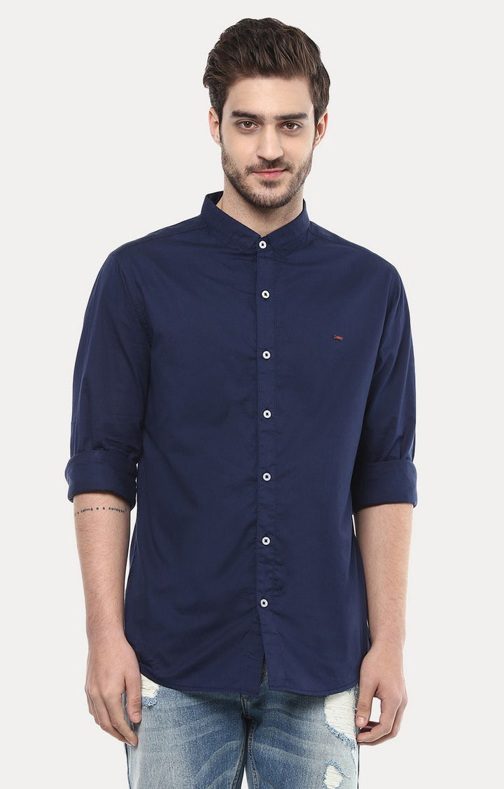 Spykar Men'S Blue Cotton Solid Casual Shirts