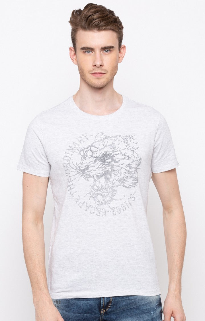 Spykar White Printed Slim Fit Men T-Shirts