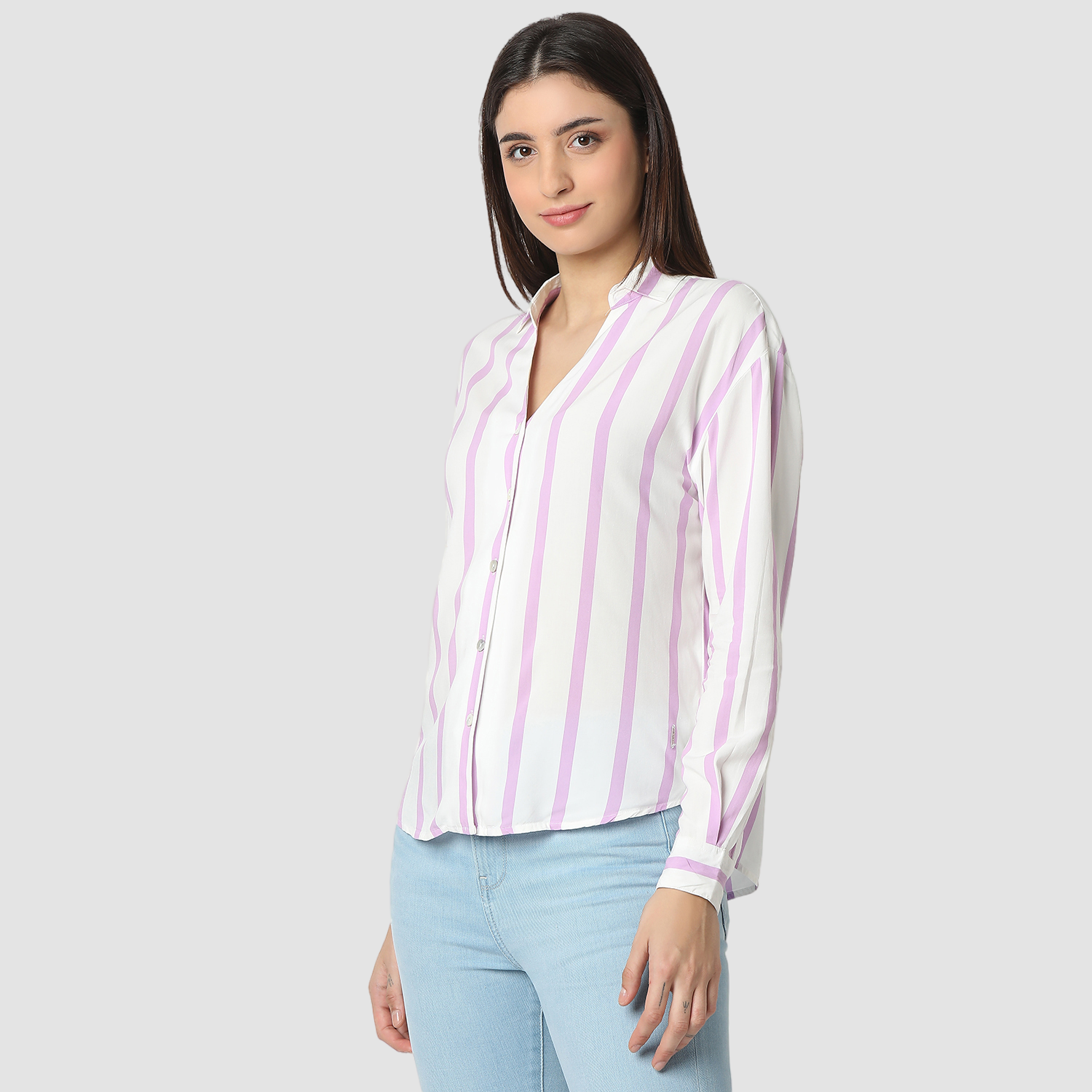 Spykar Digital Lavender Regular Fit Casual Shirts For Women