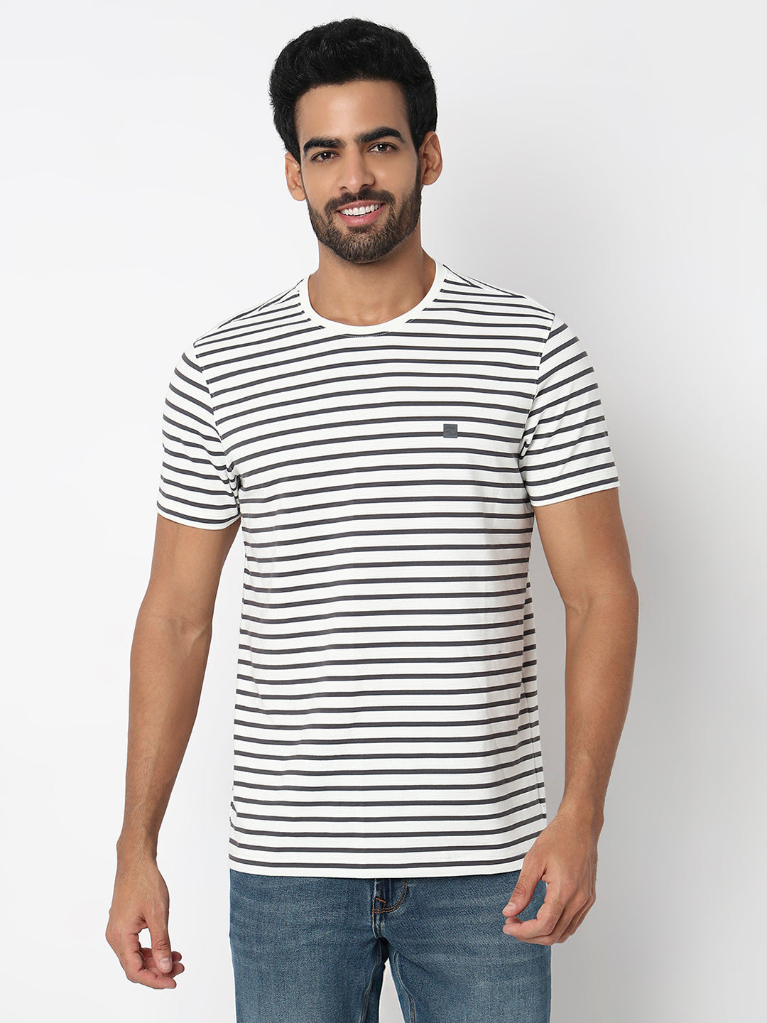 Spykar Grey Slim Fit Casual T-Shirts For Men