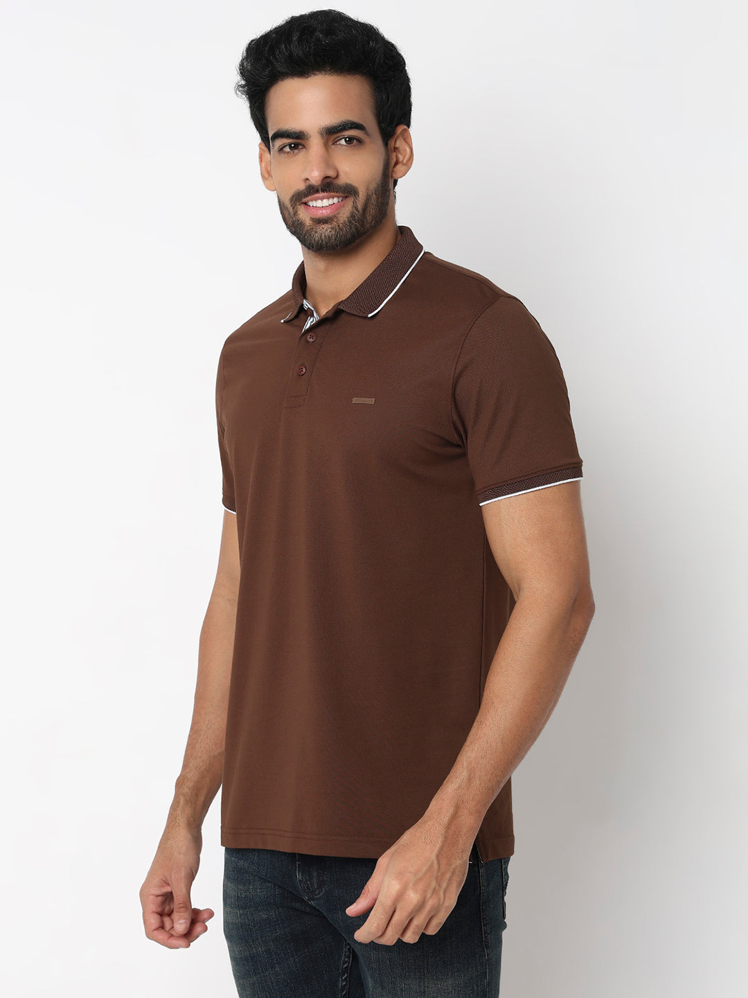 Spykar Bison Brown Slim Fit Casual T-Shirts For Men
