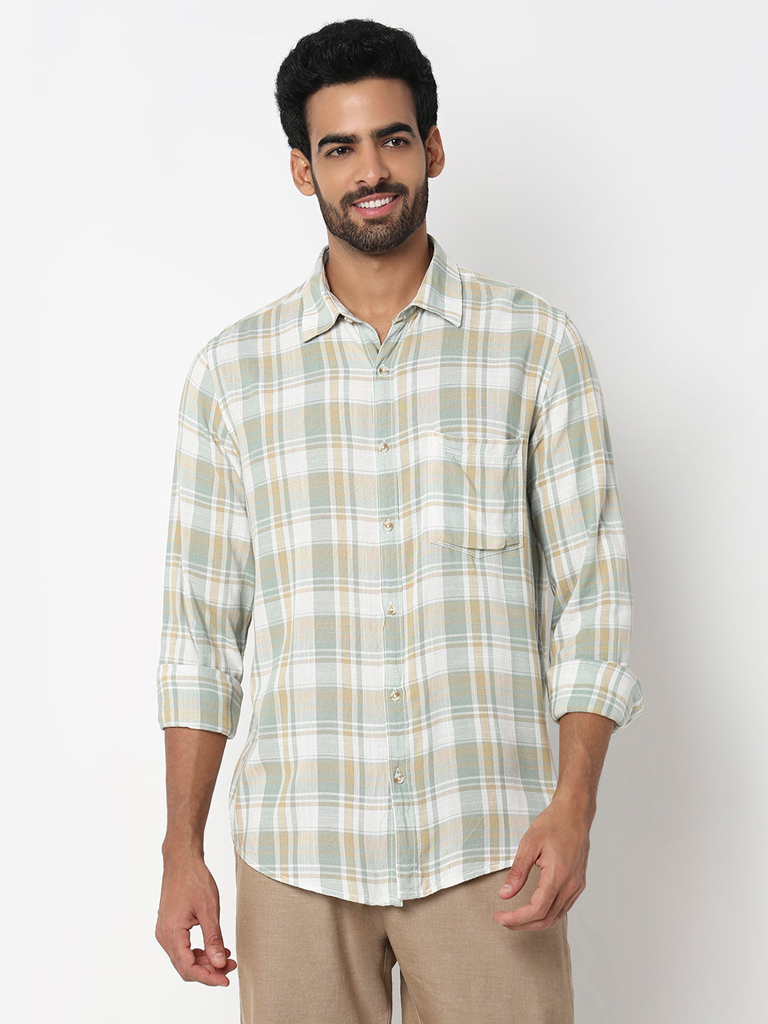 Spykar Granite Green Slim Fit Casual Shirts For Men