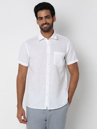Men White Slim Fit Casual Shirt