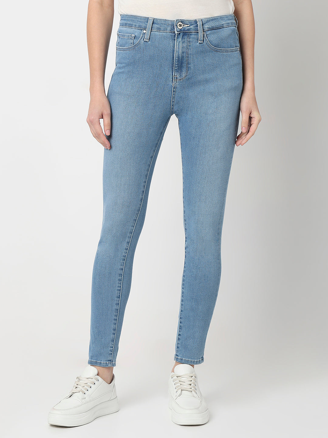 Spykar Light Blue High Rise Super Skinny Fit Casual Jeans For Women