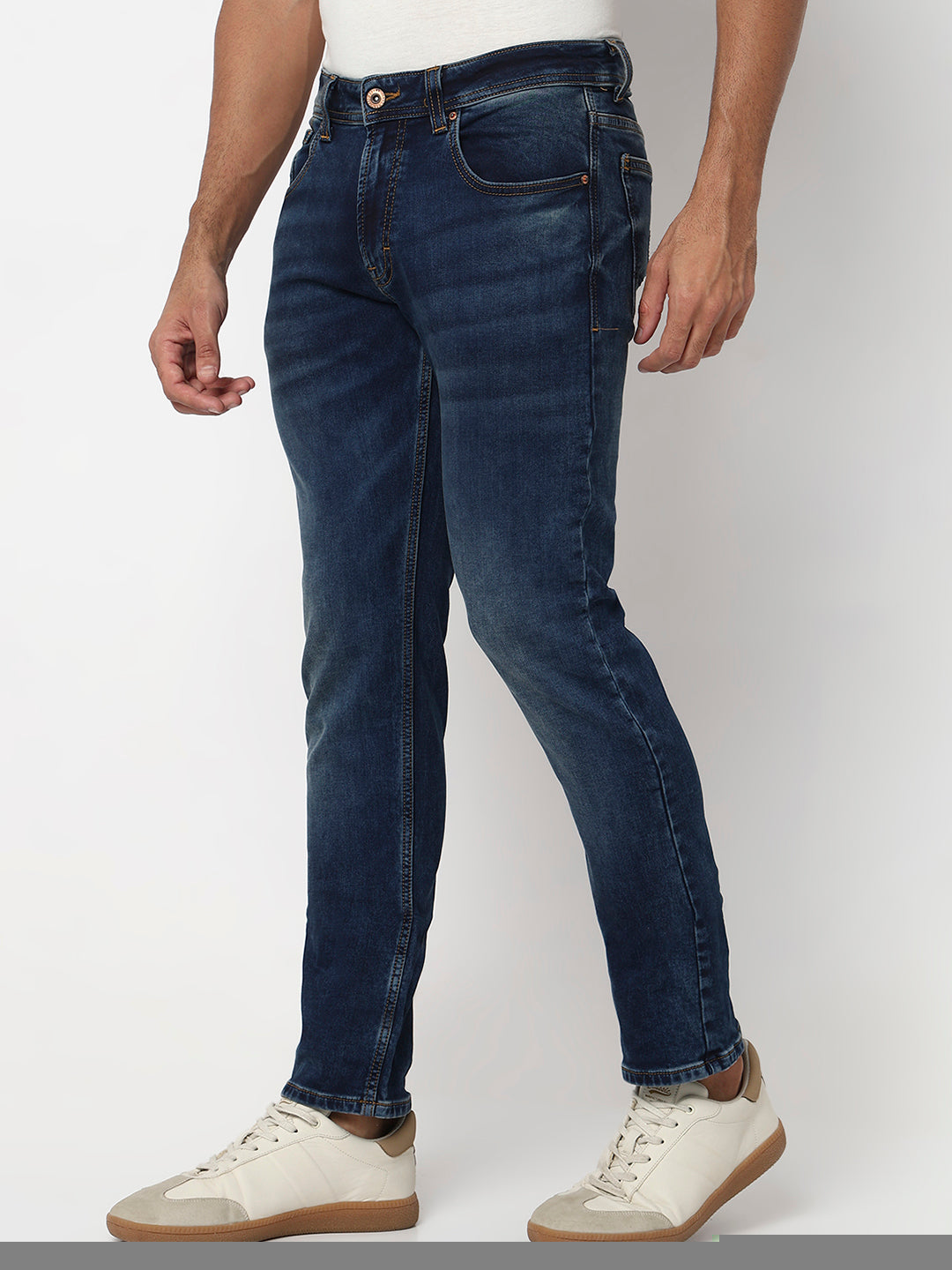 Spykar Dark Blue Mid Rise Regular Fit Casual Jeans For Men