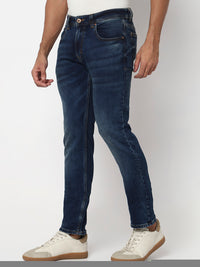 Men Jeans Regular Fit Dark Blue Mid Rise
