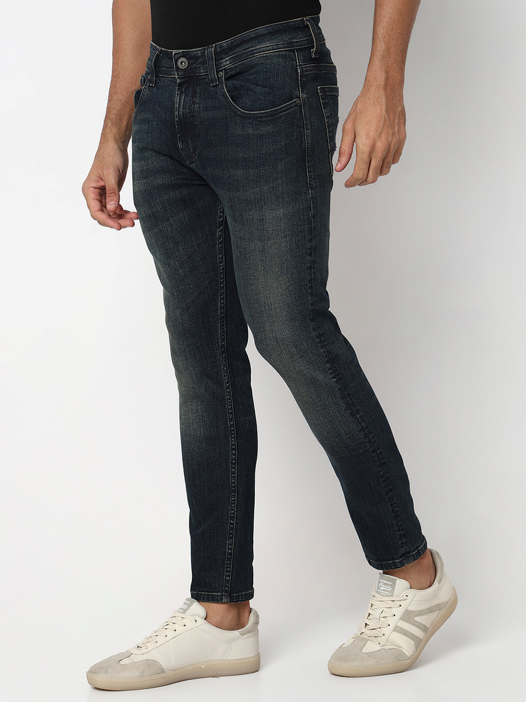 Spykar Vintage Blue Mid Rise Slim Fit Casual Jeans For Men