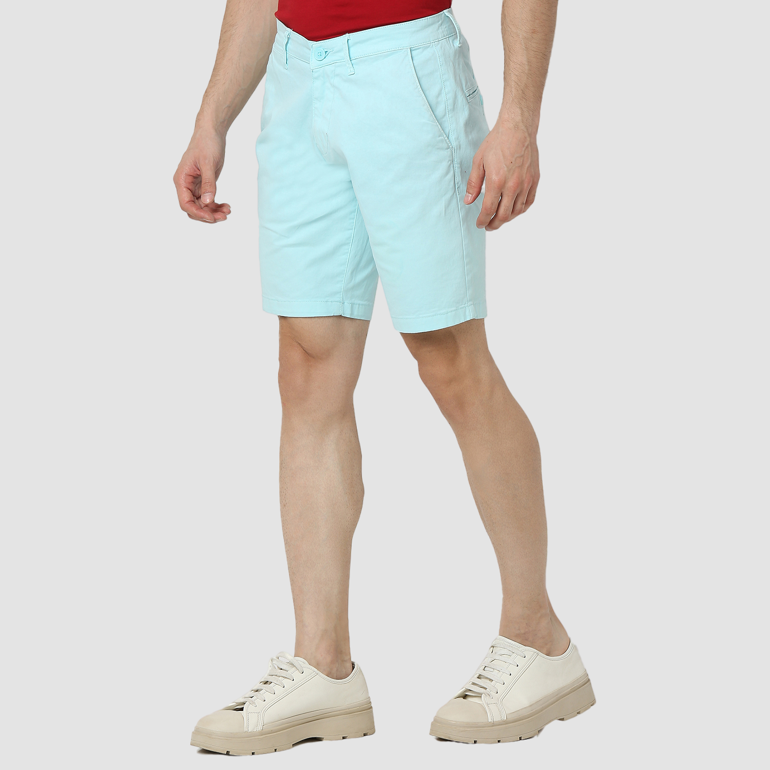 Spykar Aqua Blue Mid Rise Straight Fit Casual Shorts For Men