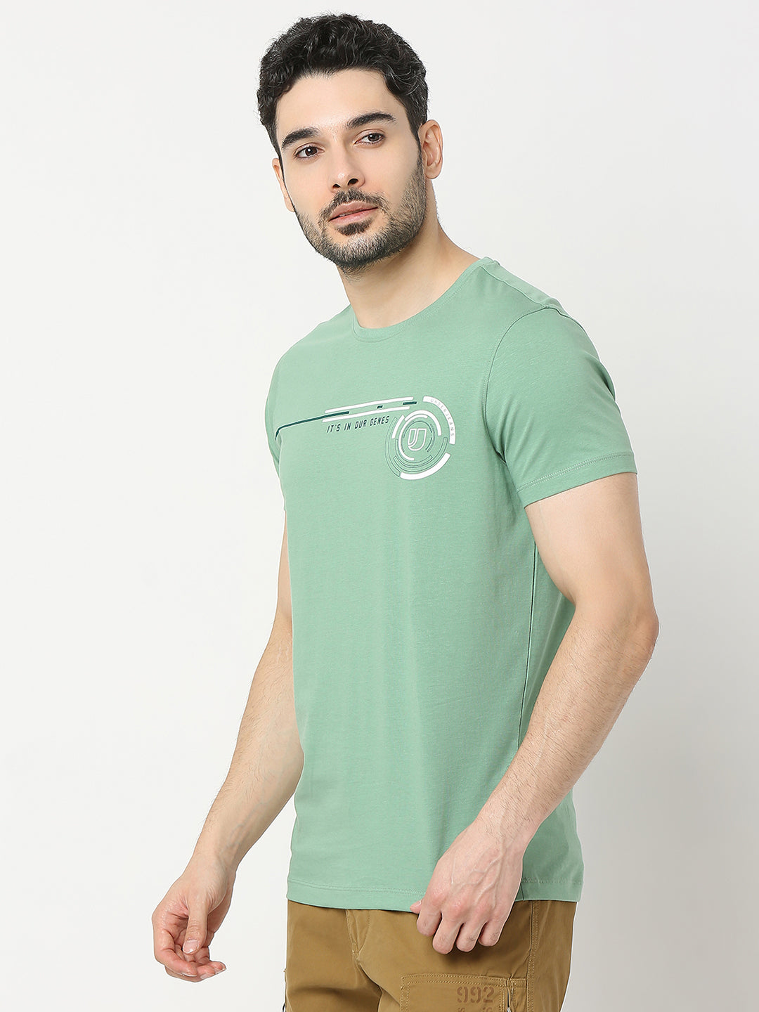 Underjeans by Spykar Men Premium Green T-shirt