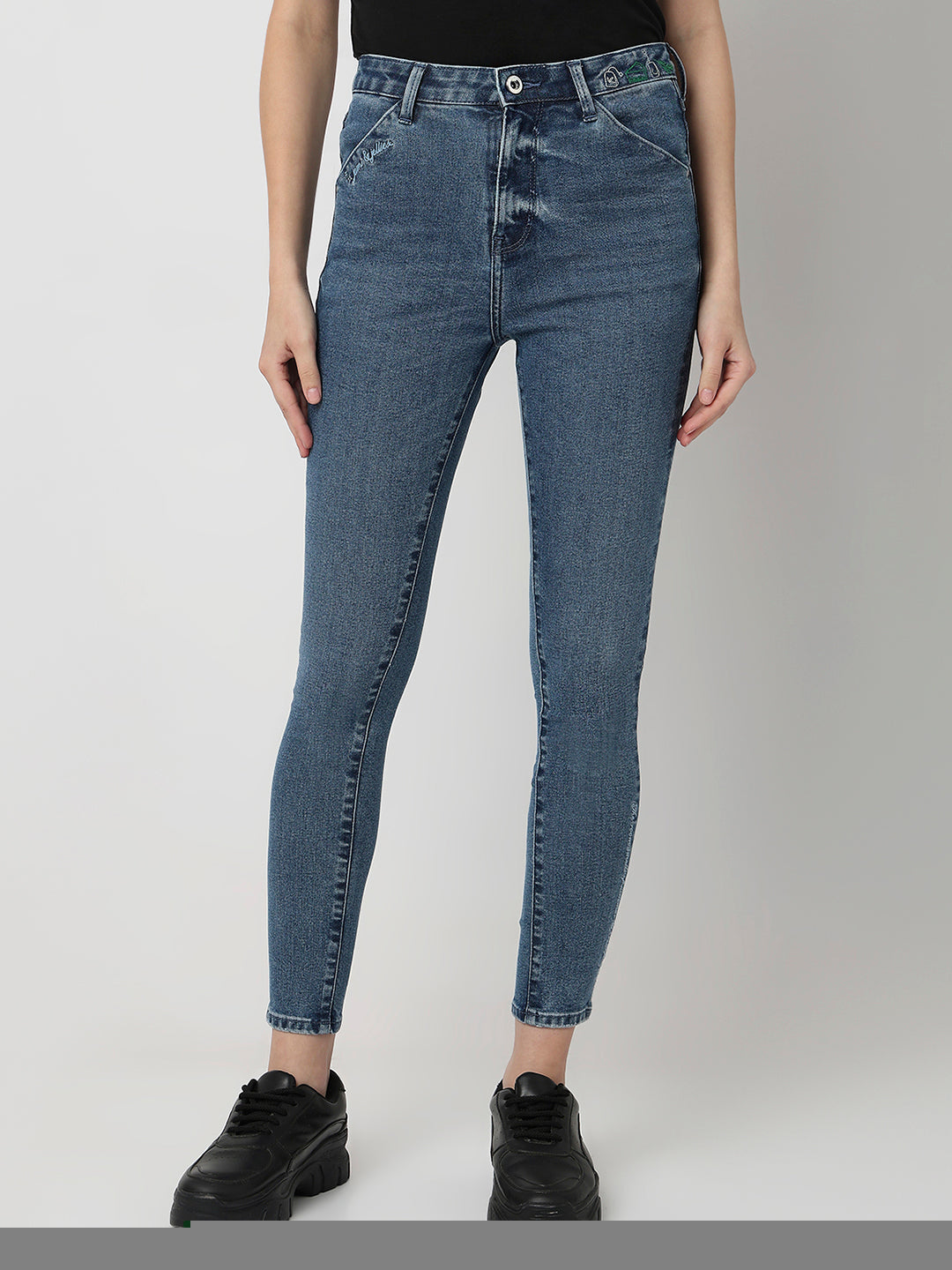 Spykar Mid Blue High Rise Super Skinny Fit Casual Jeans For Women