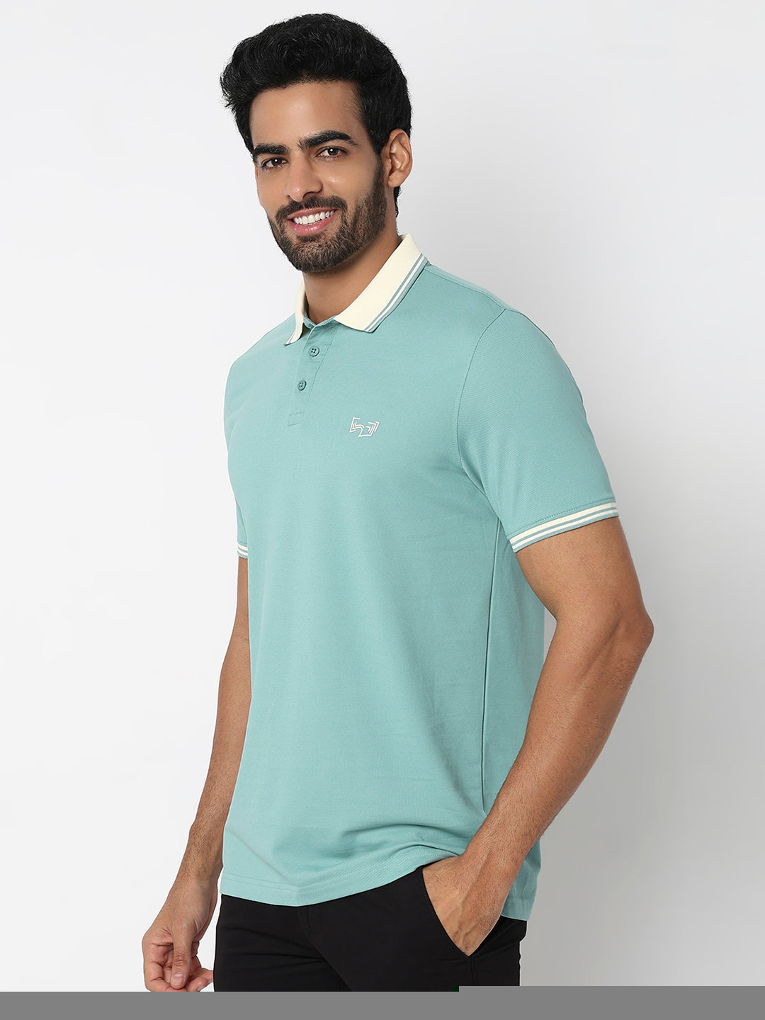 Spykar Sea Blue Slim Fit Casual T-Shirts For Men
