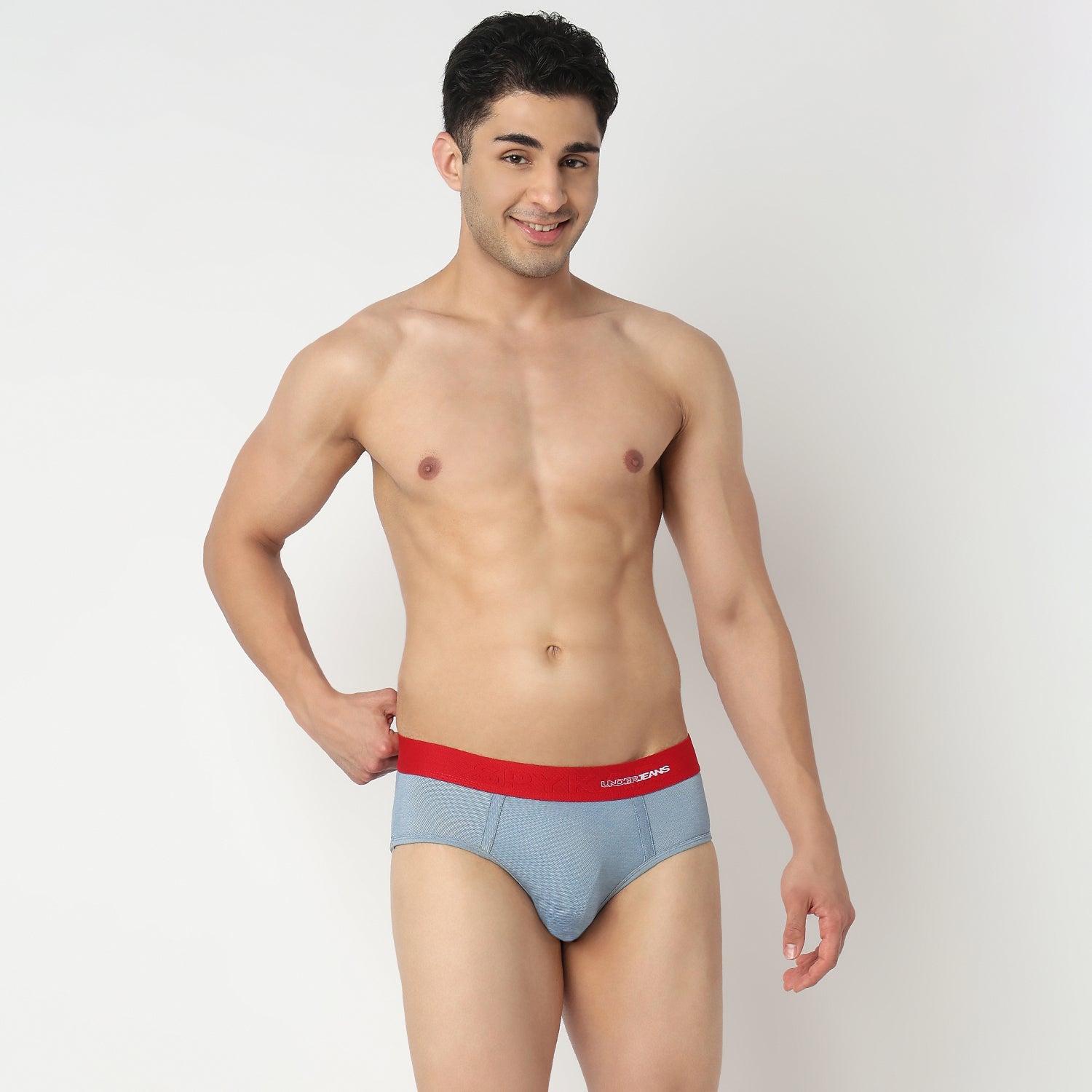 Underjeans by Spykar Men Red Mid Denim Blue Regular Fit Ultrasoft Briefs