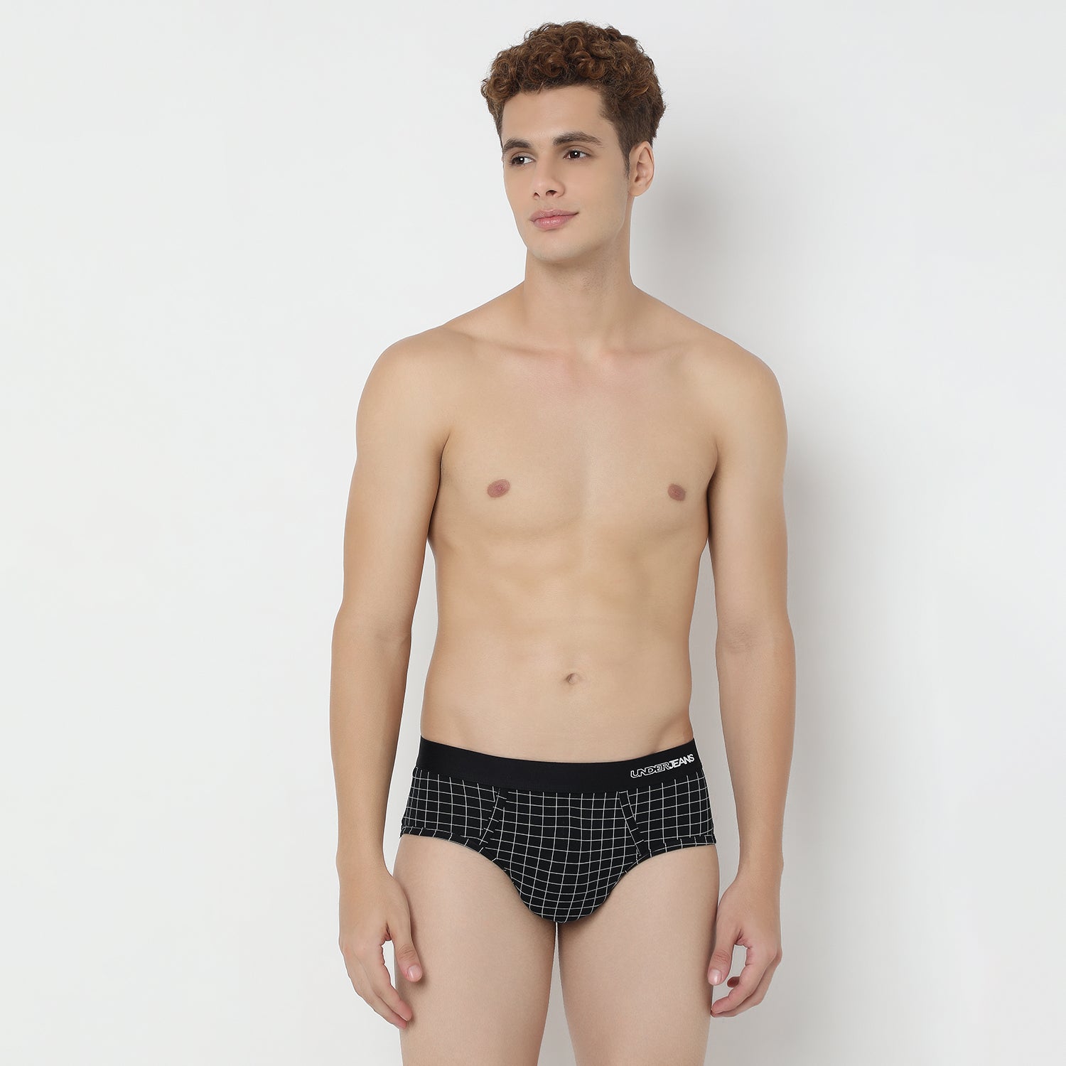 UnderJeans by Spykar Men Basic Dark Grey Checks Ultrasoft Briefs