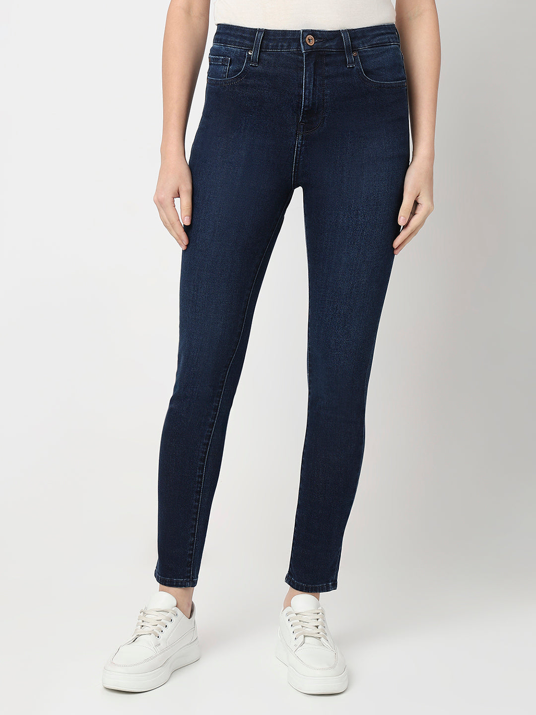 Spykar Dark Blue High Rise Super Skinny Fit Casual Jeans For Women
