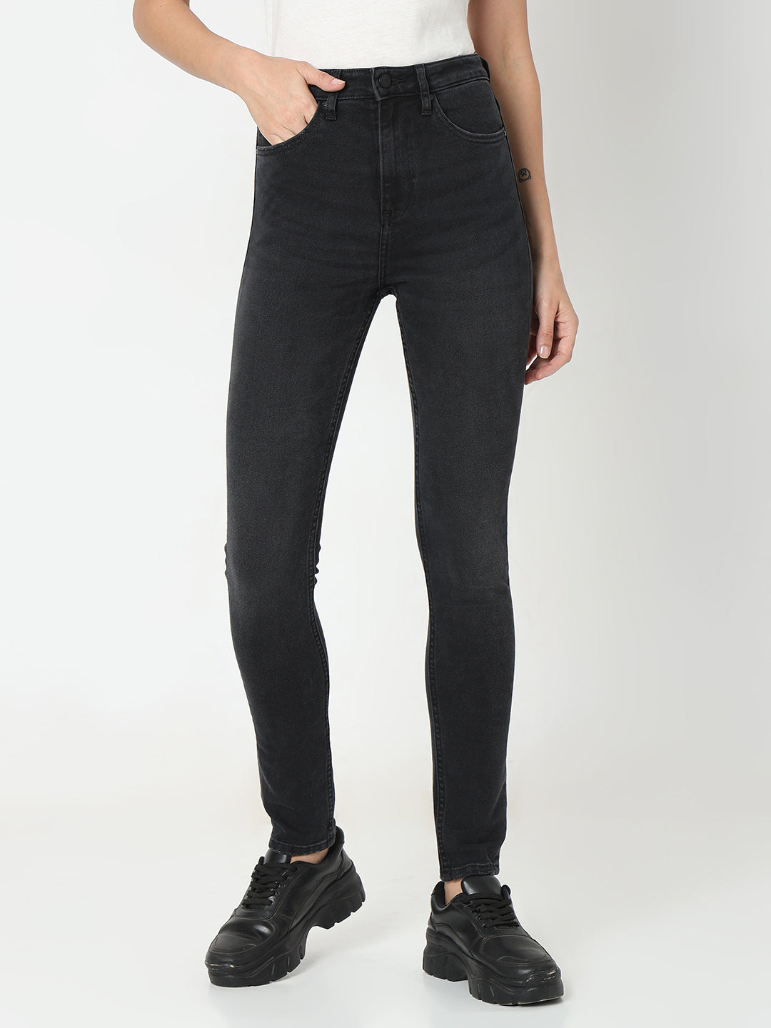 Spykar High Rise Skinny Fit Black Jeans for Women