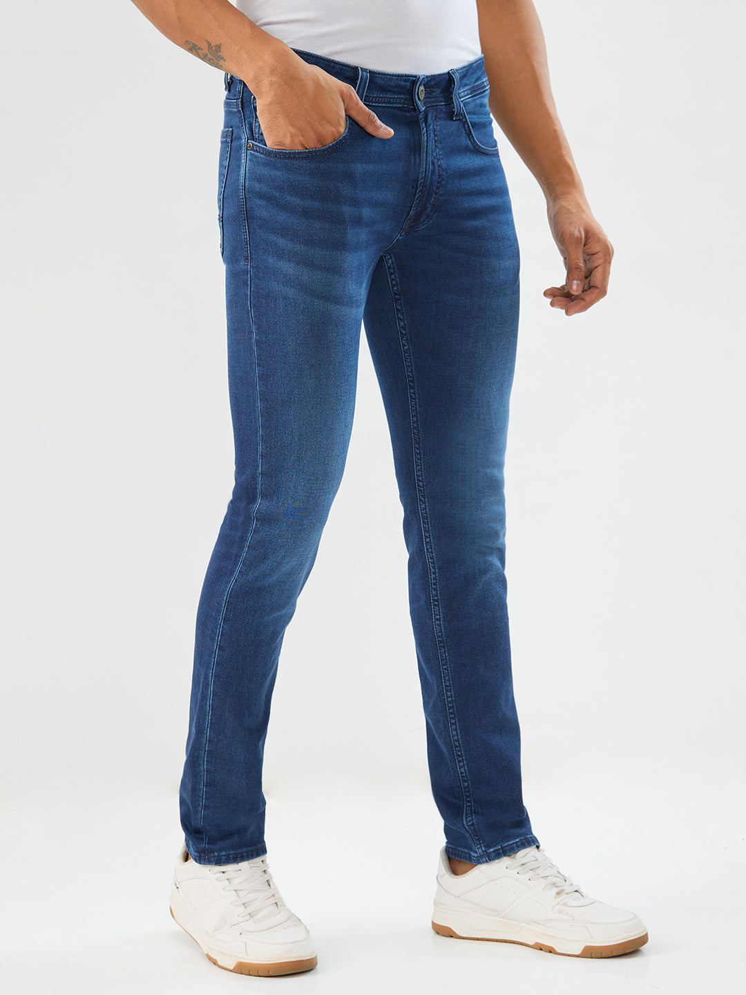 Men Jeans Regular Fit Dark Blue Mid Rise