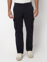 Men Trouser Regular Fit Blue Mid Rise
