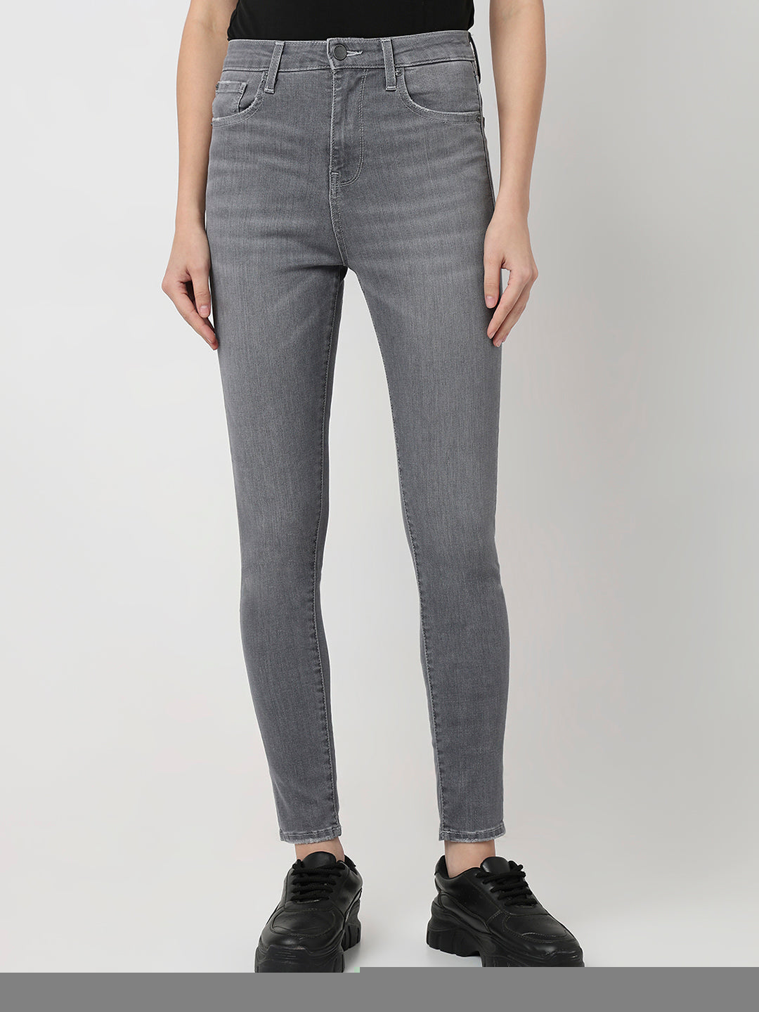 Spykar Grey High Rise Super Skinny Fit Casual Jeans For Women