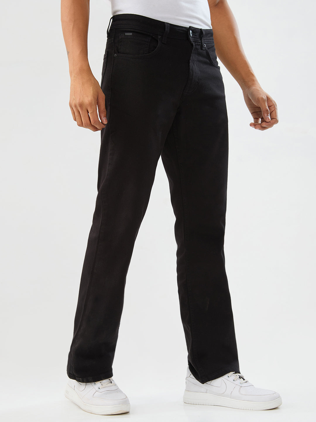 Spykar Black Regular Fit Boot Cut Mid Rise Jeans For Men
