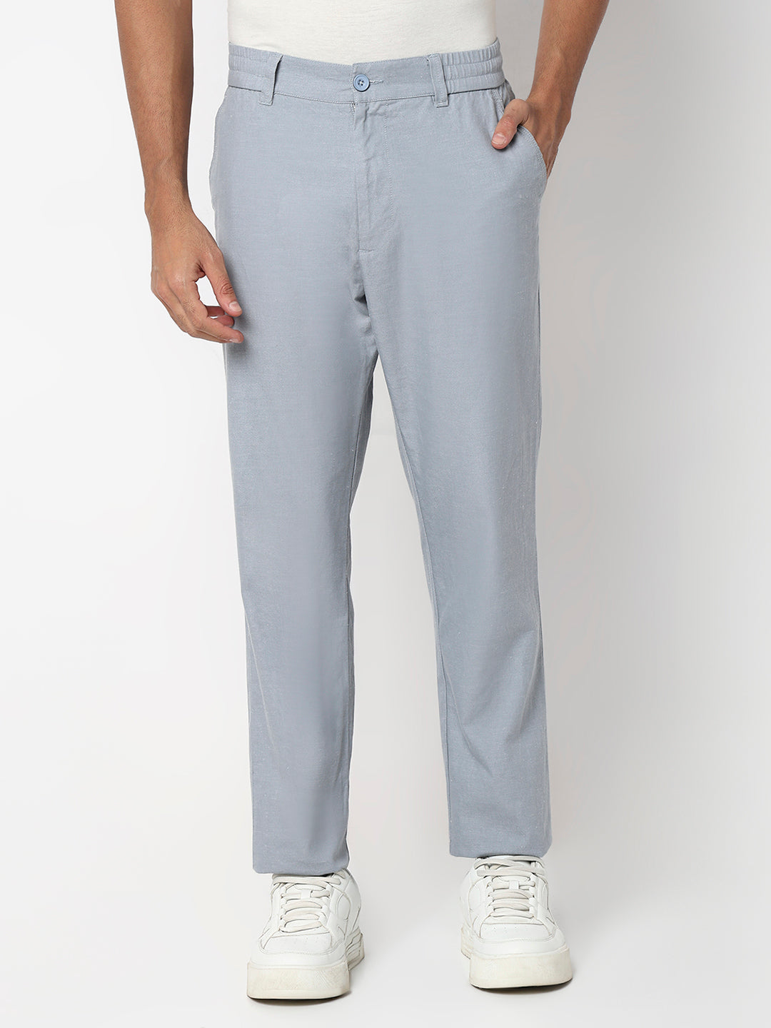 Men Trouser Regular Fit Grey Mid Rise