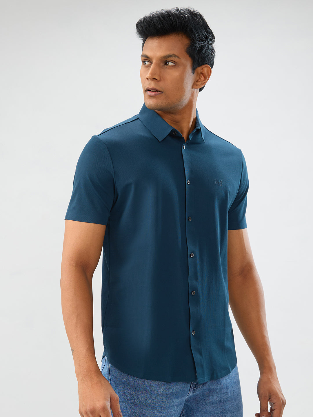 Spykar Teal Green Slim Fit Shirts For Men