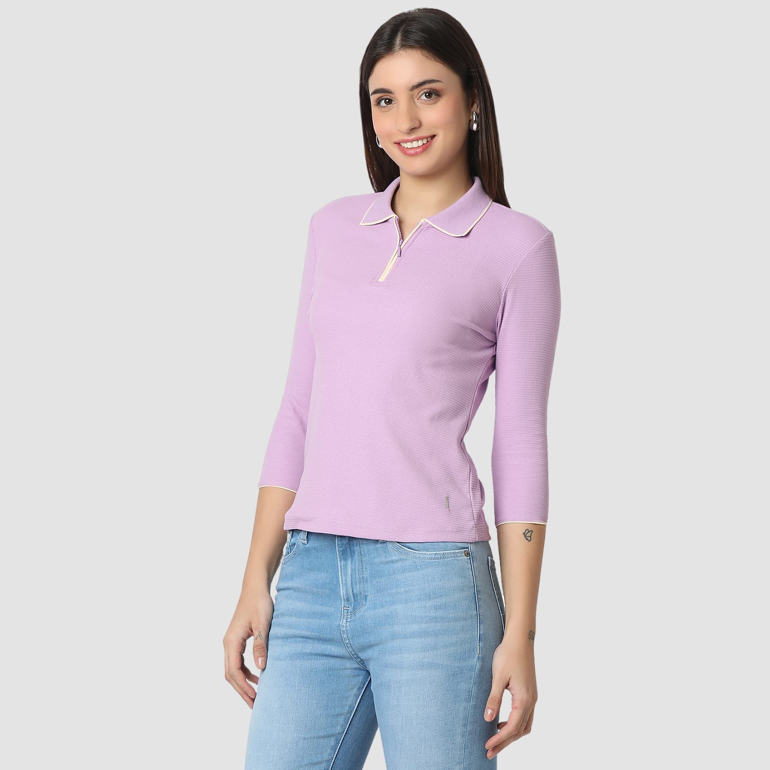 Spykar Crocus Purple Slim Fit Casual T-Shirts For Women