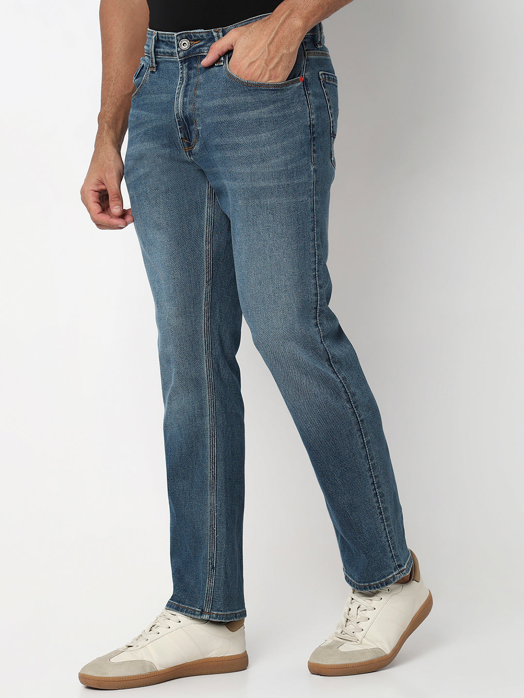 Spykar Mid Blue Mid Rise Comfort Fit Casual Jeans For Men