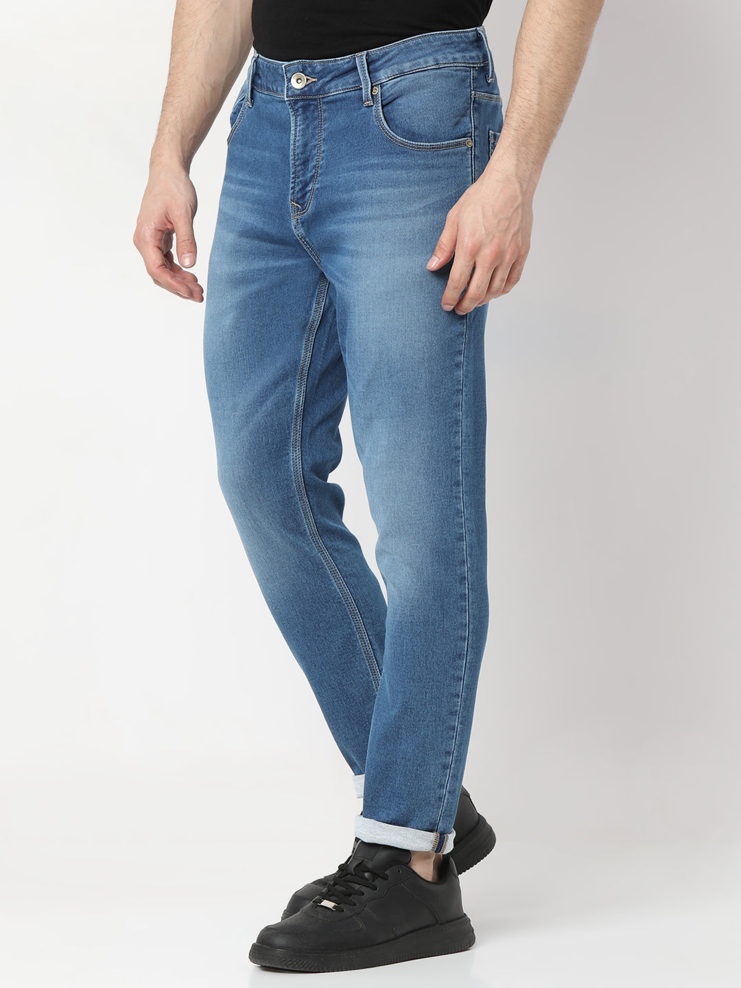 Spykar Light Blue Slim Fit Mid Rise Jeans For Men