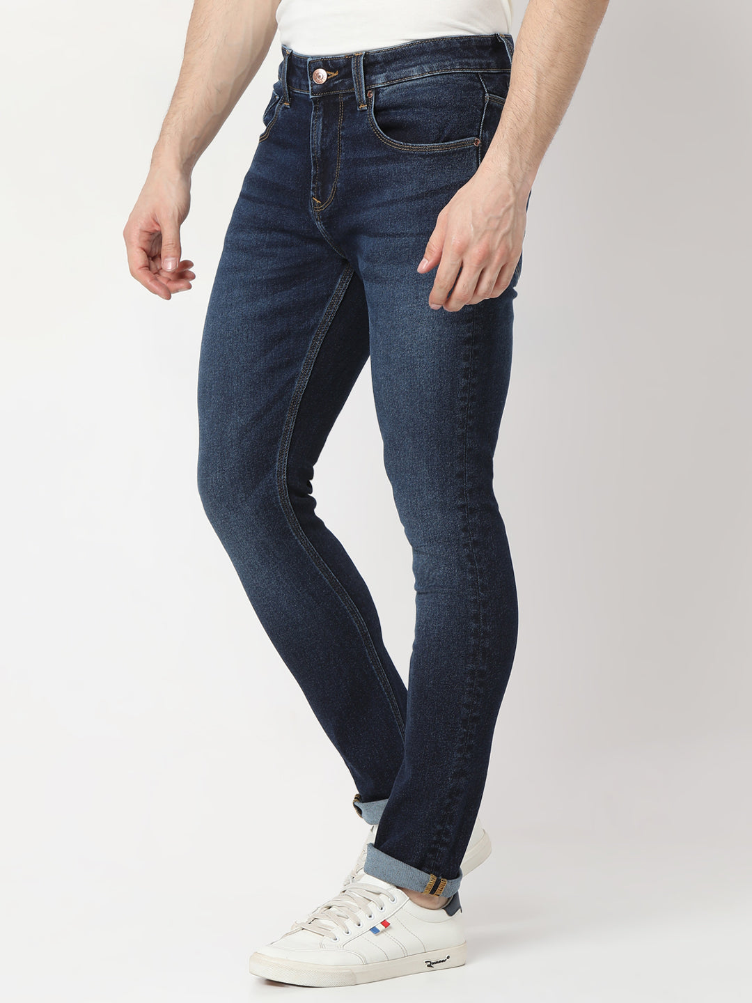 Spykar Dark Blue Skinny Fit Low Rise Jeans for Men