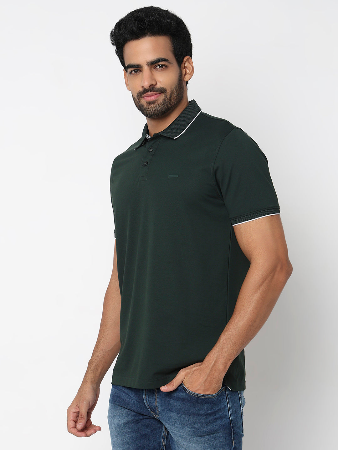 Spykar Bottle Green Slim Fit Casual T-Shirts For Men