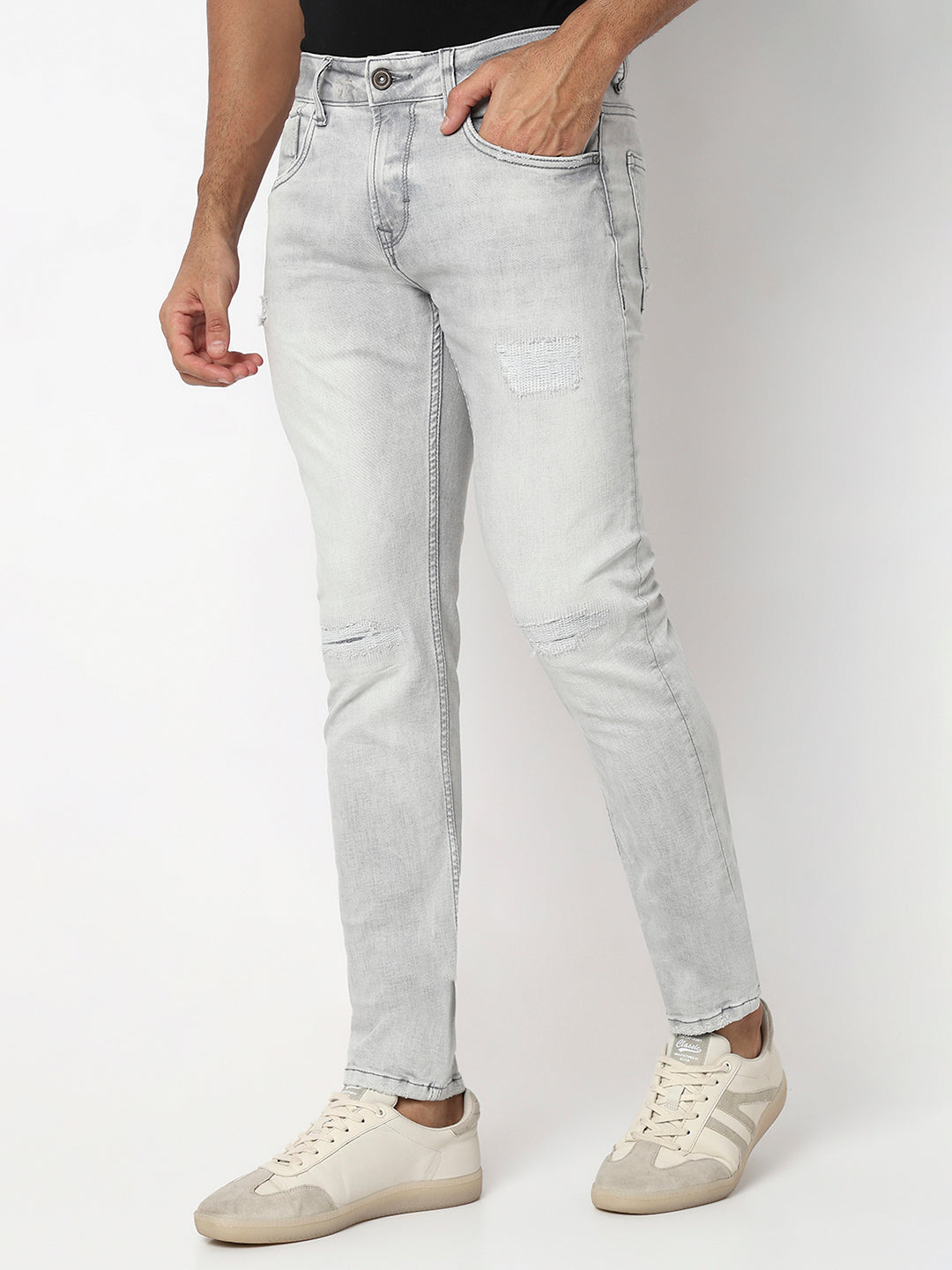 Spykar Light Grey Low Rise Slim Fit Casual Jeans For Men