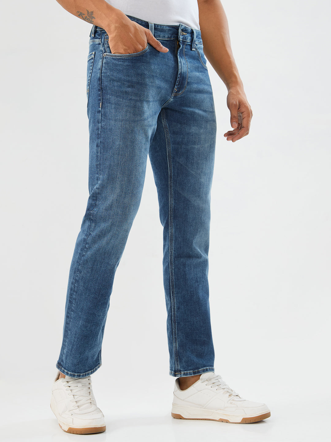 Spykar Mid Blue Comfort Fit Mid Rise Jeans For Men