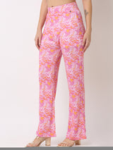Women Trouser Tapered Leg Pink High Rise