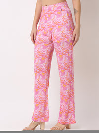 Women Trouser Tapered Leg Pink High Rise