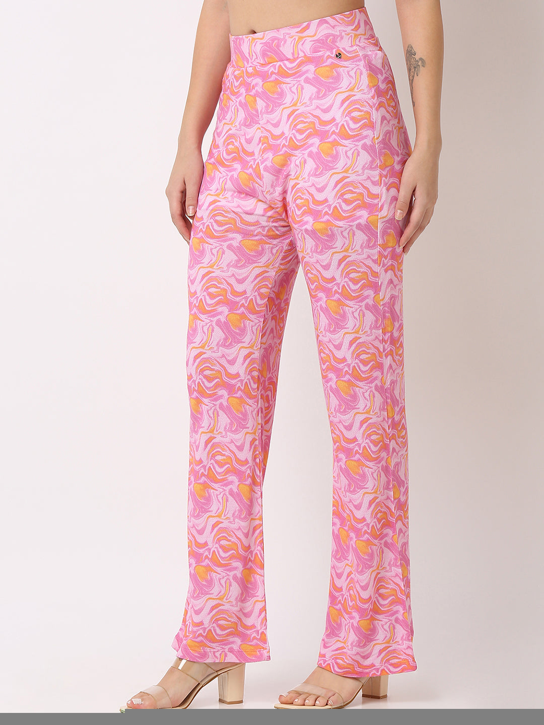 Women Trouser Tapered Leg Pink High Rise