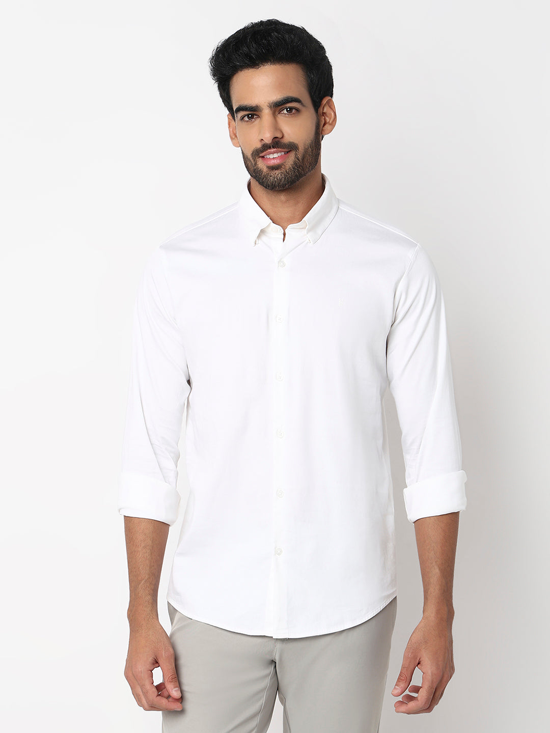 Spykar White Slim Fit Casual Shirts For Men