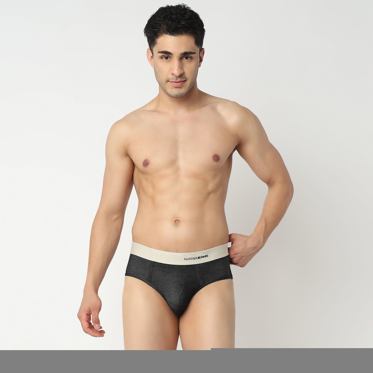Underjeans by Spykar Men Dark Denim Black Regular Fit Ultrasoft Briefs