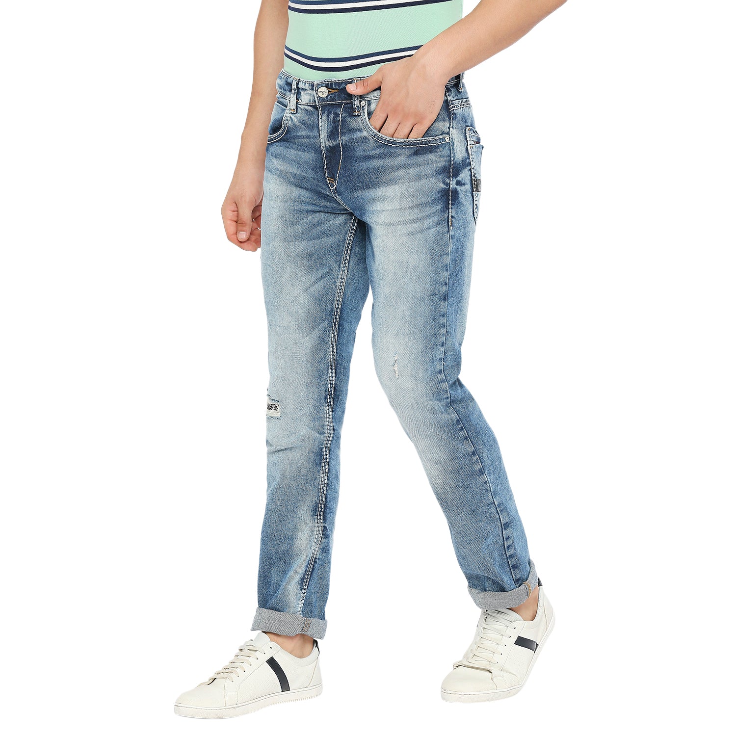 Men Mid Blue Mid Rise Regular Fit Jeans