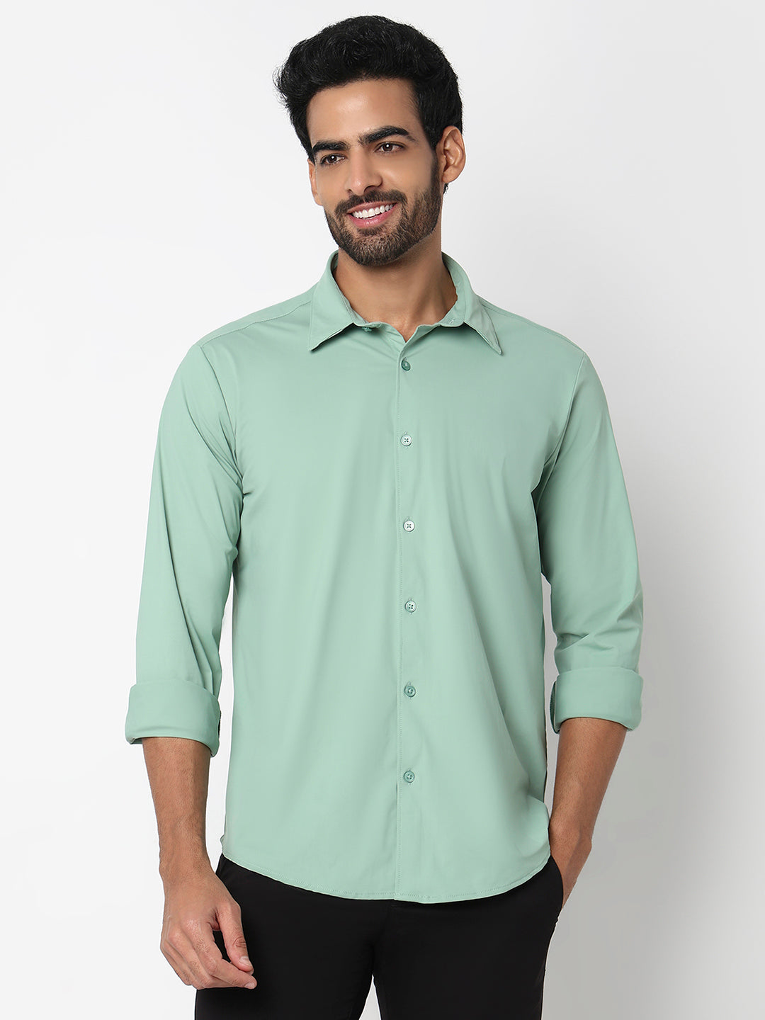 Spykar Granite Green Slim Fit Casual Shirts For Men