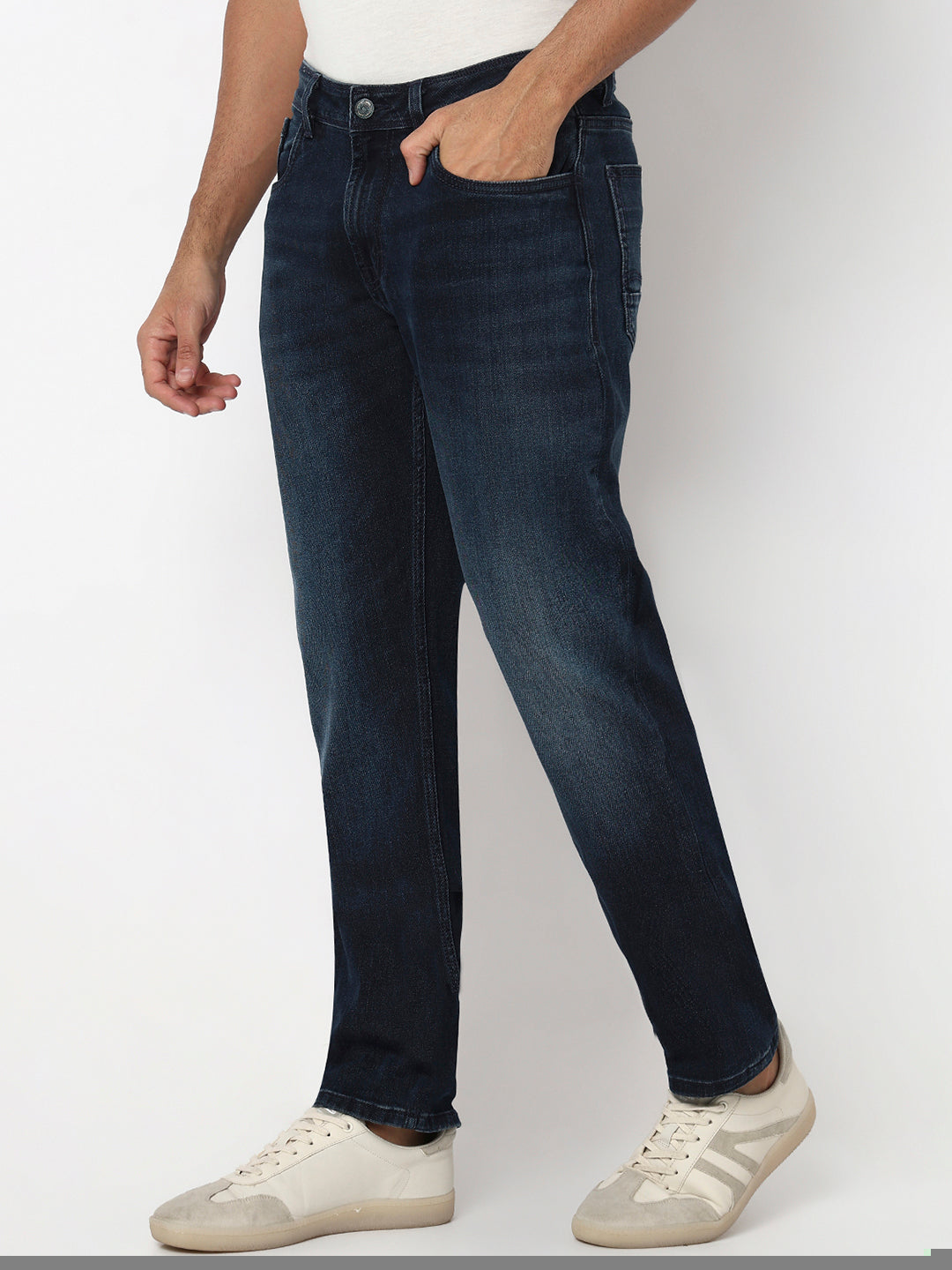 Spykar Dark Blue Mid Rise Comfort Fit Casual Jeans For Men