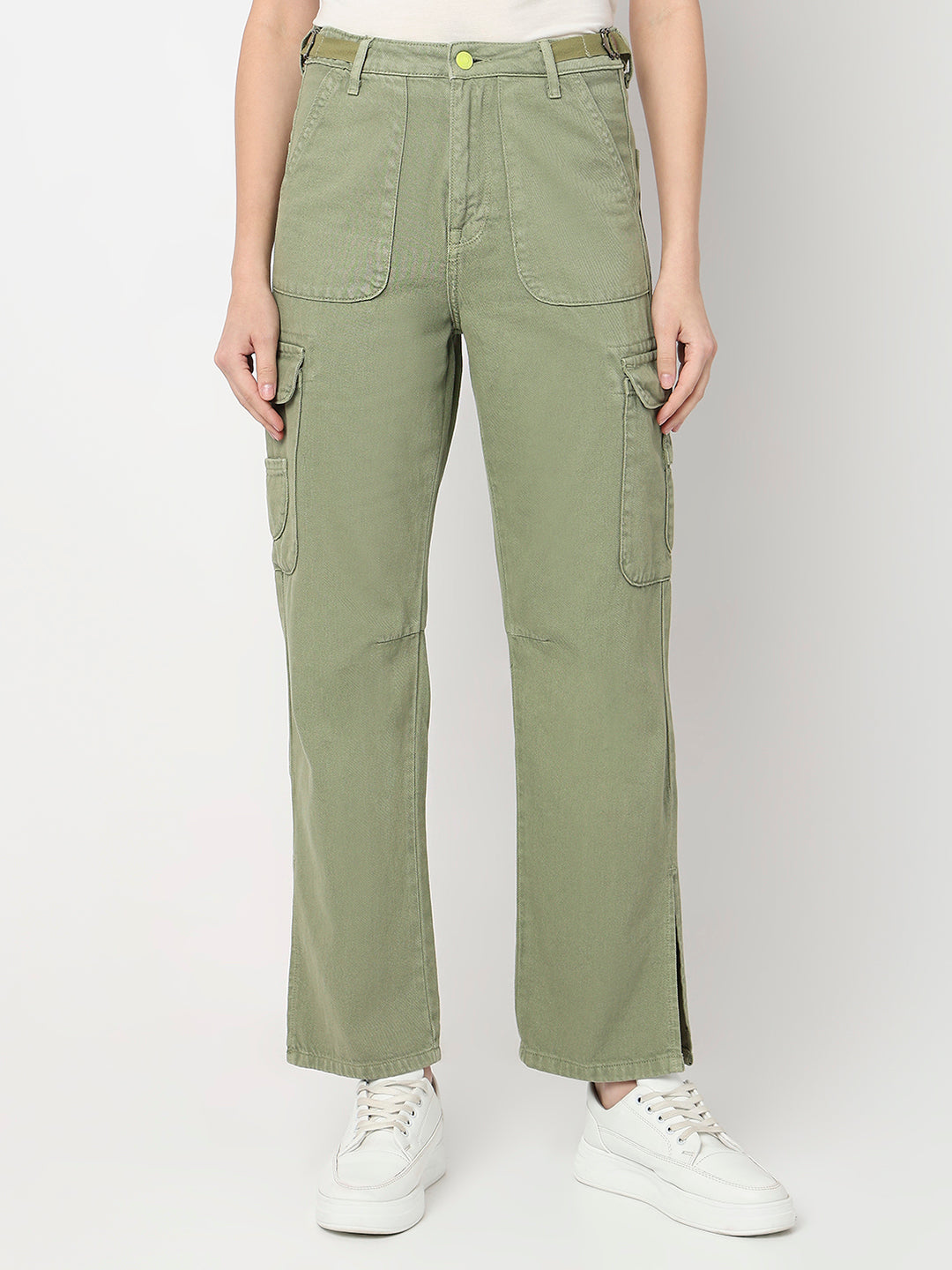 Spykar Sage Green High Rise Straight Fit Casual Jeans For Women