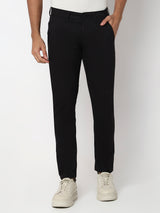 Men Trouser Slim Fit Black Mid Rise