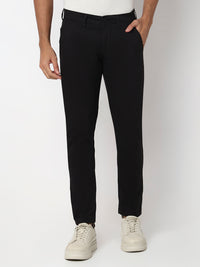 Men Trouser Slim Fit Black Mid Rise